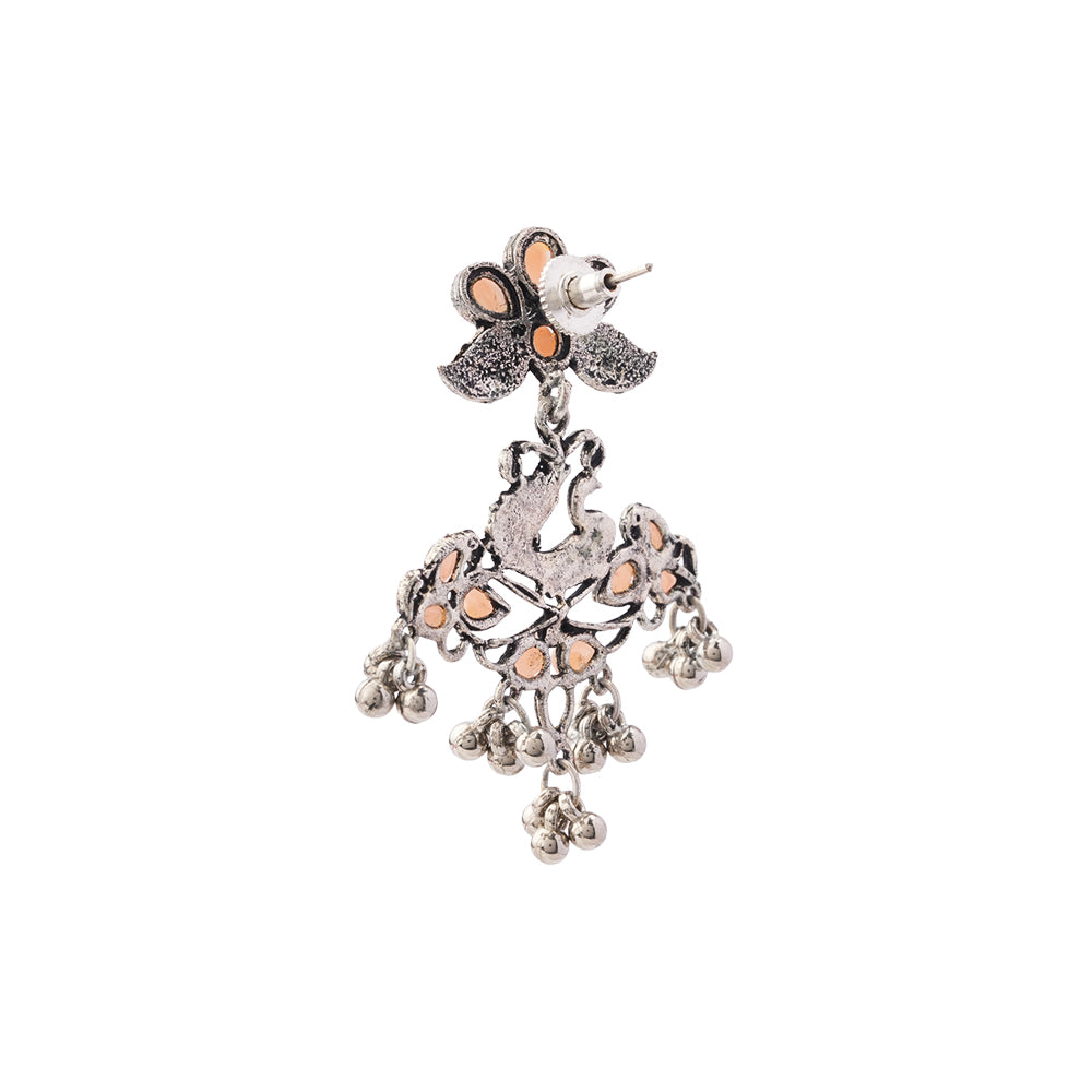 Pretty Peacock stone studded jhumka earring (Light Orange)