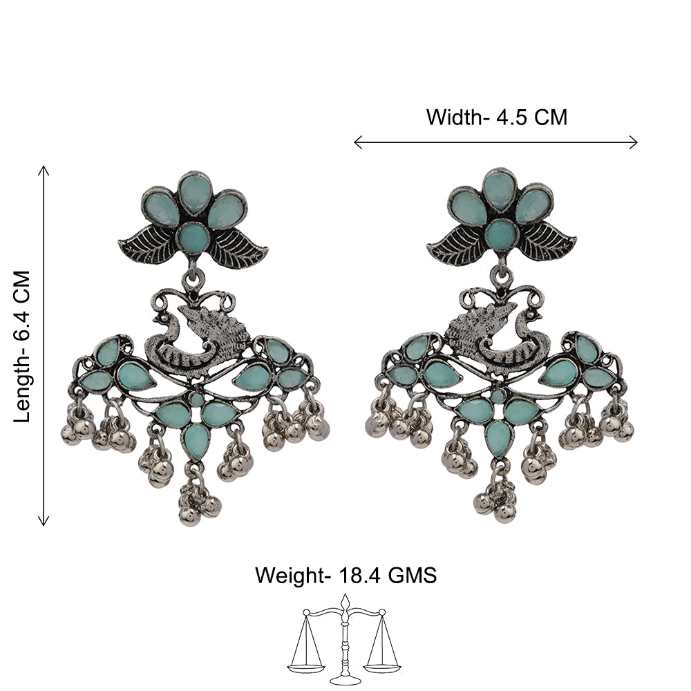 Pretty Peacock stone studded jhumka earring (Mint)