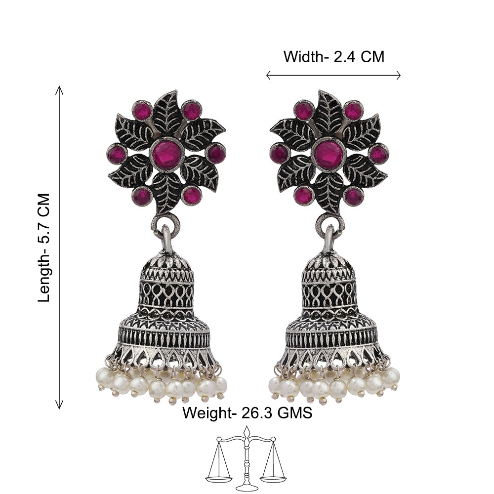 Fearless flower jhumki earring (Red)