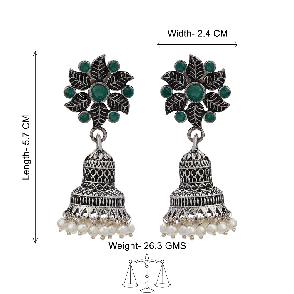 Fearless flower jhumki earring (Green)