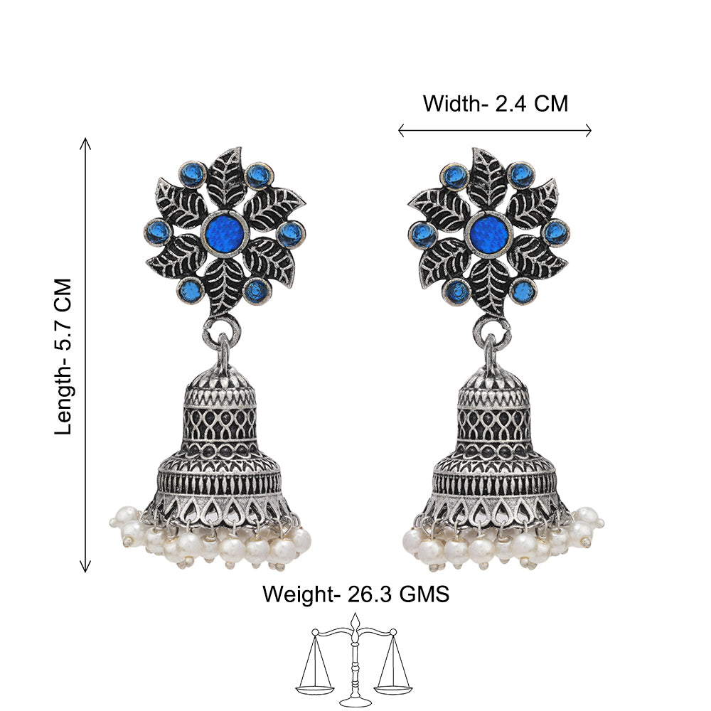 Fearless flower jhumki earring (Blue)