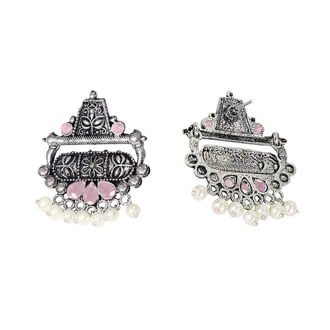 Floral Carved pearl stud earring (Baby Pink)