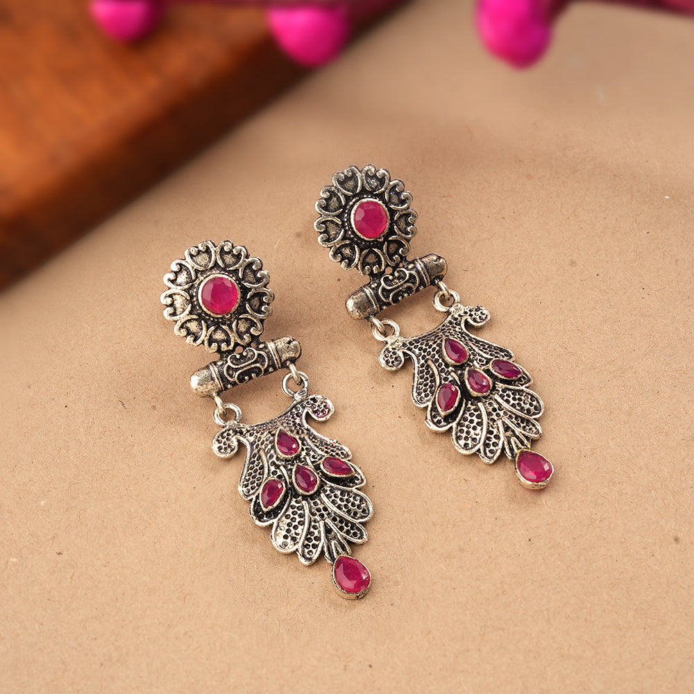 Swirly stone studded dangler earring (Red)