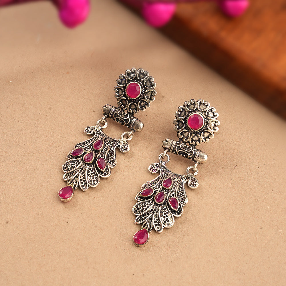 Swirly stone studded dangler earring (Red)