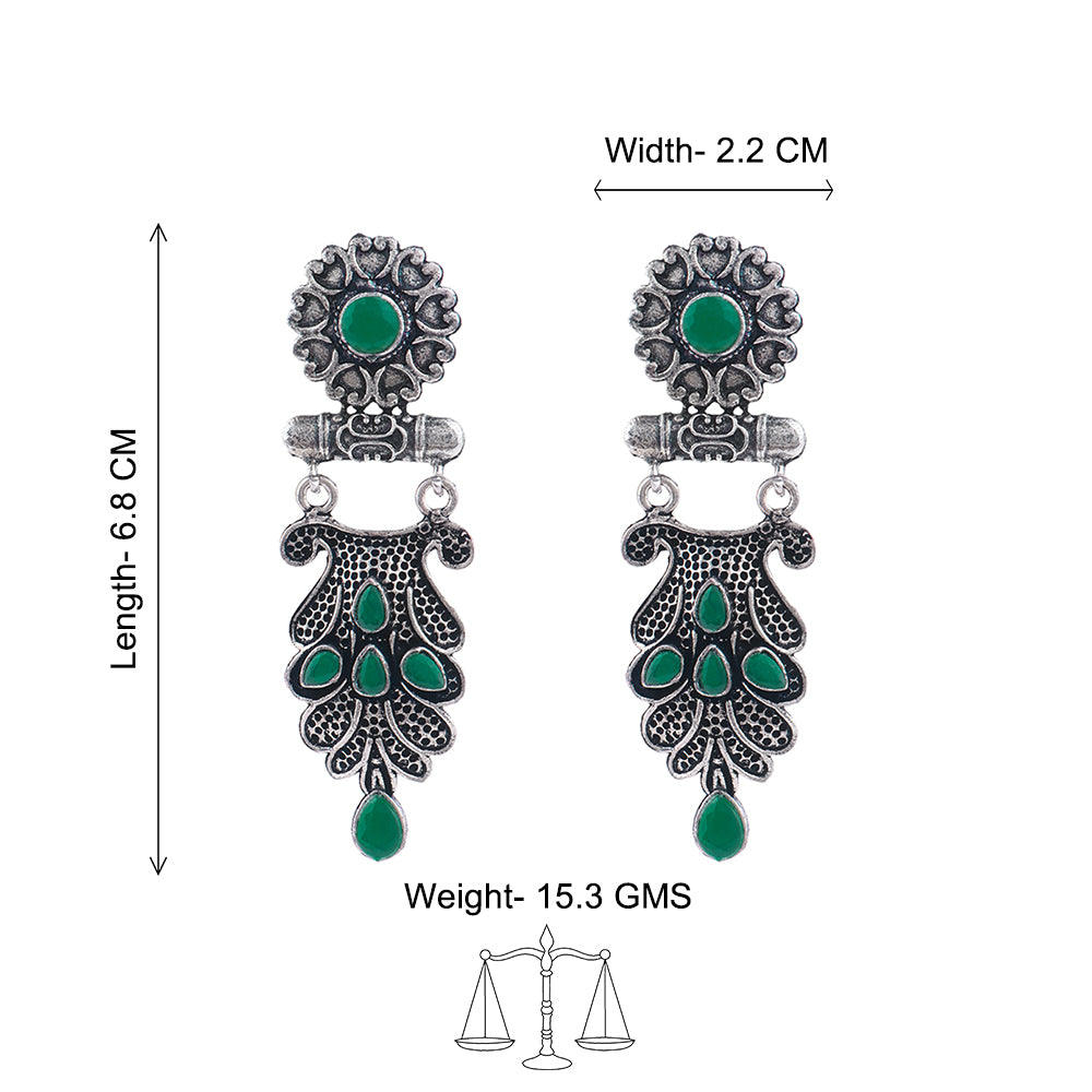 Swirly stone studded dangler earring (Green)