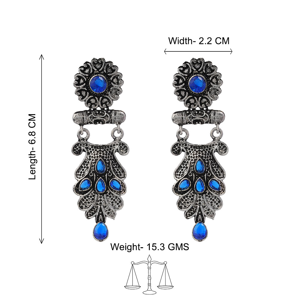 Swirly stone studded dangler earring (Blue)