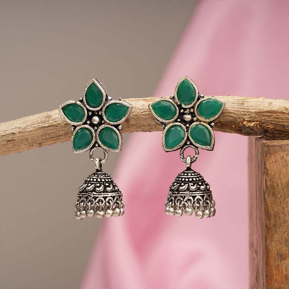 Beauty Bloom ghunghroo jhumki earring (Green)