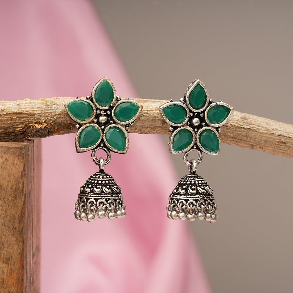 Beauty Bloom ghunghroo jhumki earring (Green)