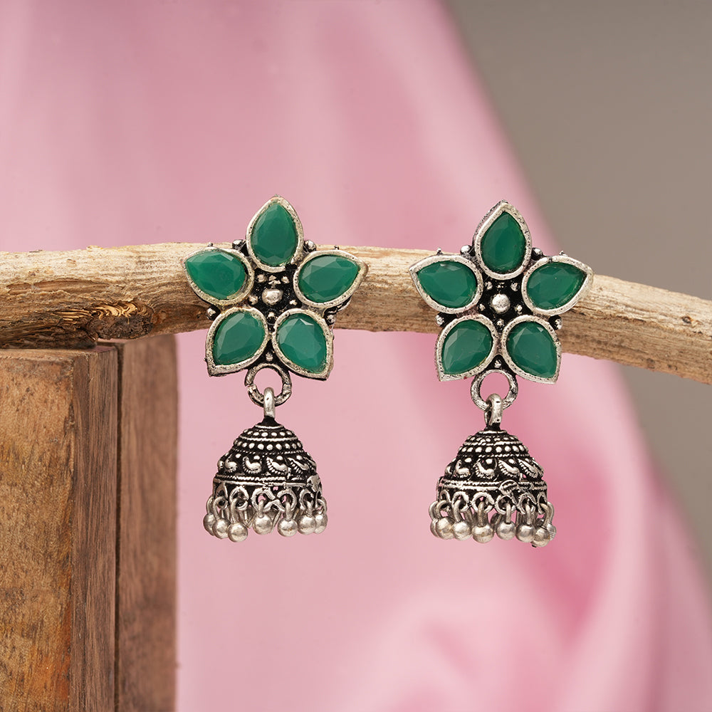 Beauty Bloom ghunghroo jhumki earring (Green)