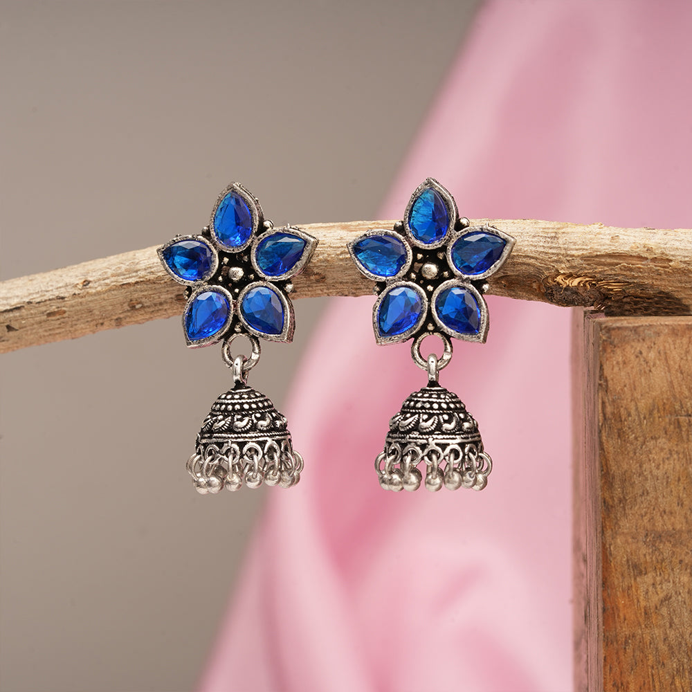 Beauty Bloom ghunghroo jhumki earring (Blue)