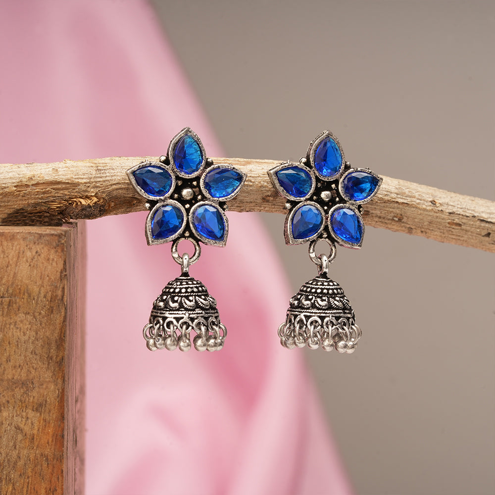 Beauty Bloom ghunghroo jhumki earring (Blue)