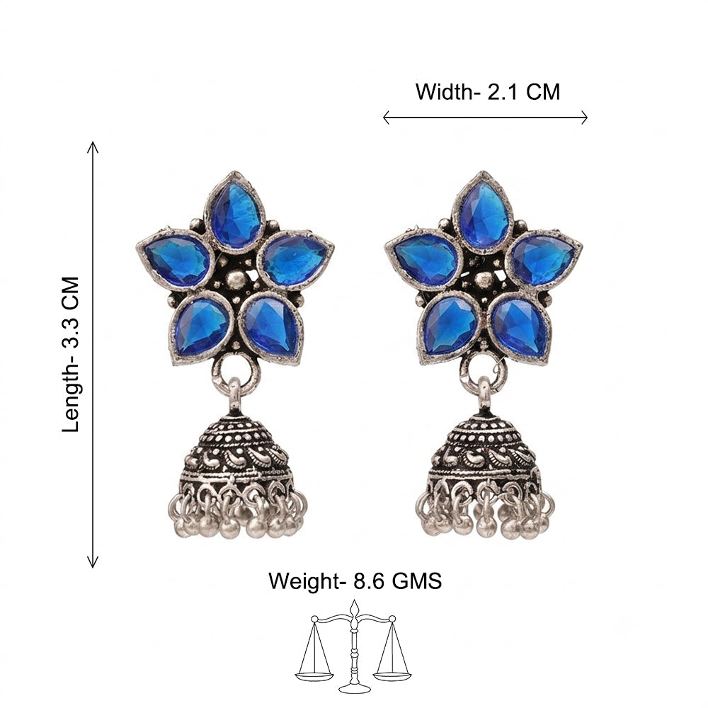Beauty Bloom ghunghroo jhumki earring (Blue)