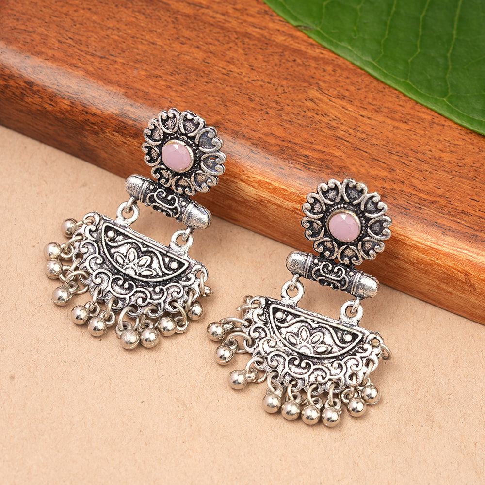 semi- circle hanging dangler earring (Baby Pink)