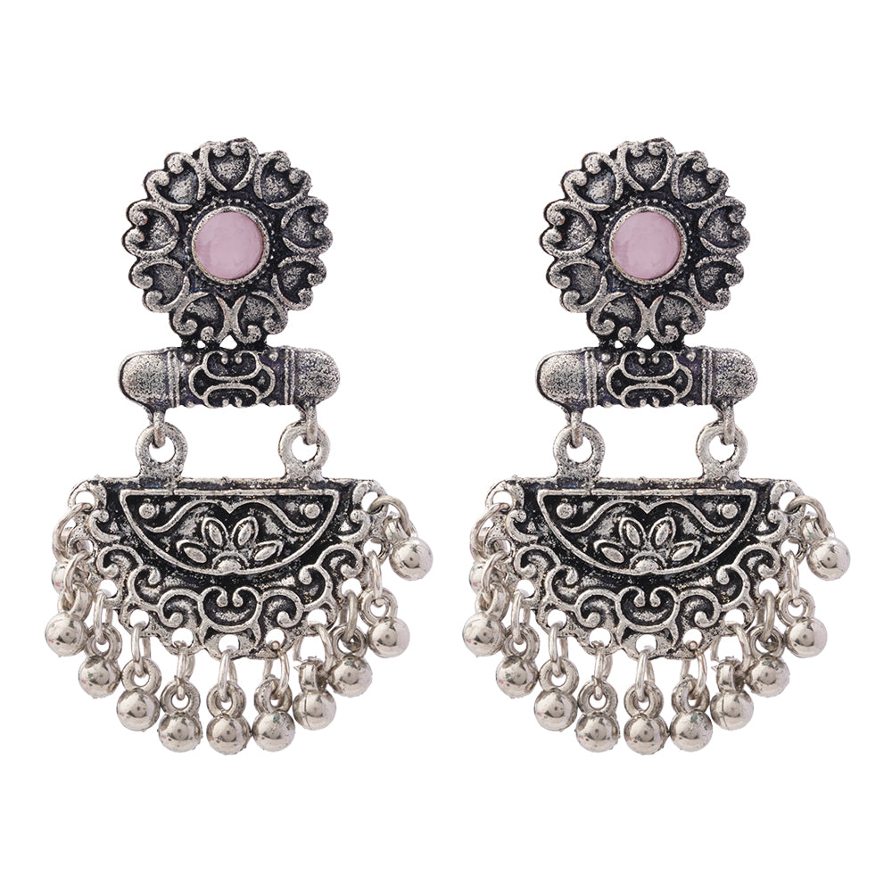 semi- circle hanging dangler earring (Baby Pink)
