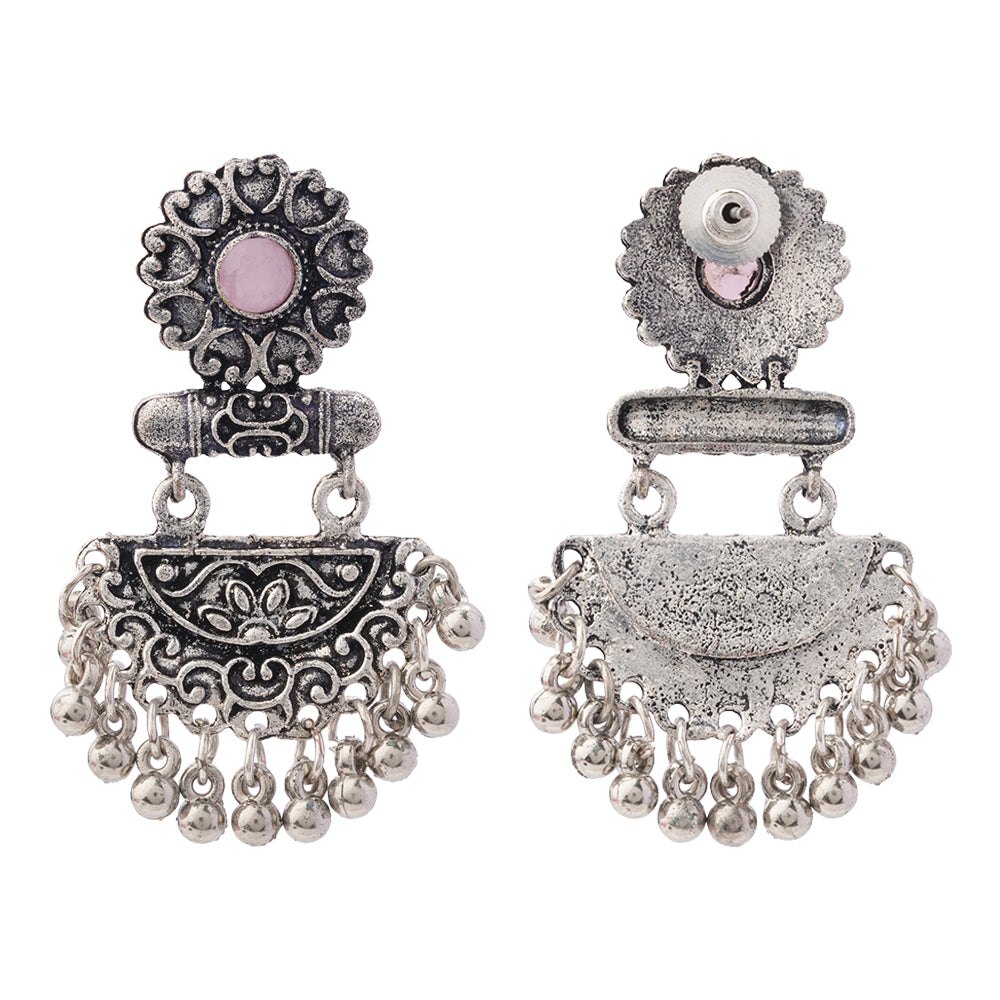 semi- circle hanging dangler earring (Baby Pink)