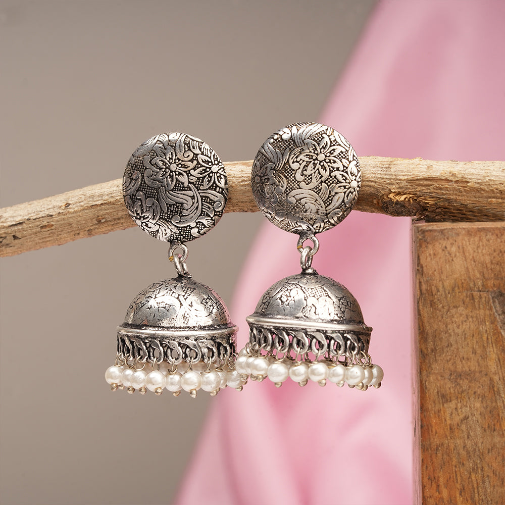 Rajwada Traditional Jhumka earrin (Silver)