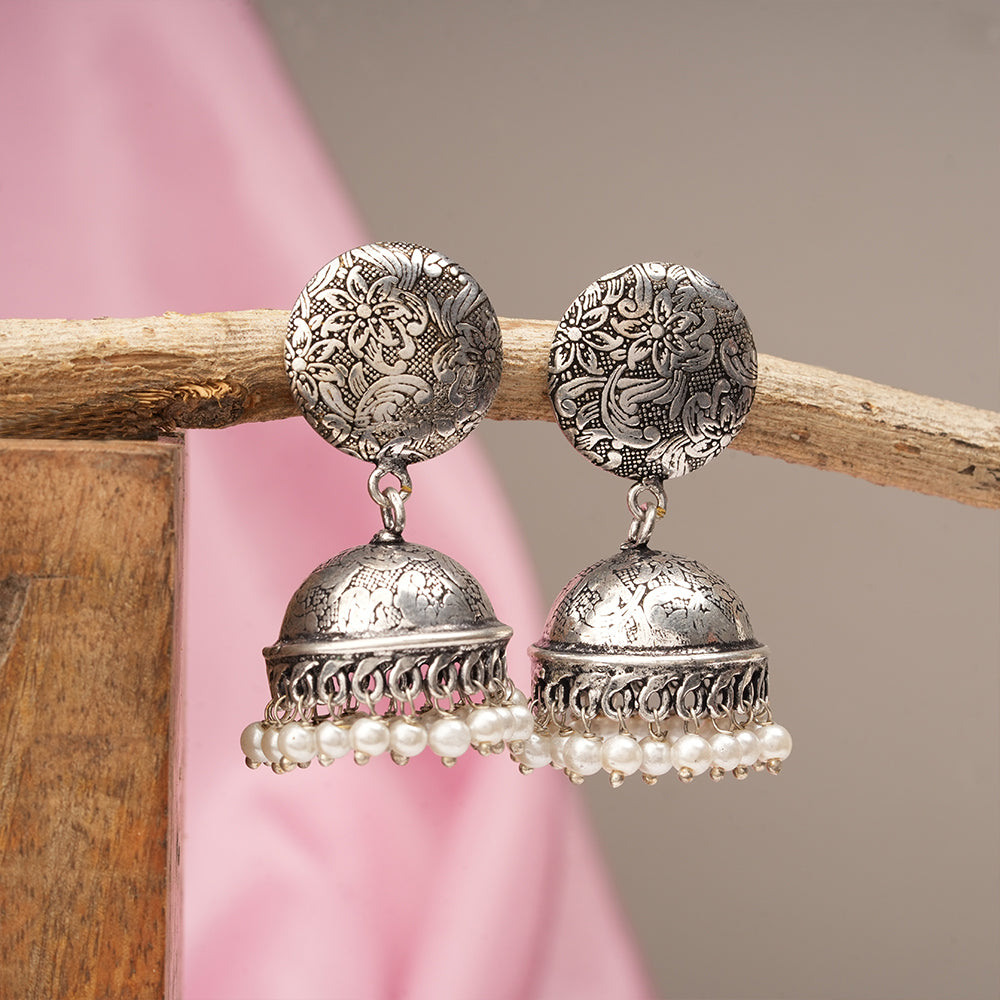 Rajwada Traditional Jhumka earrin (Silver)