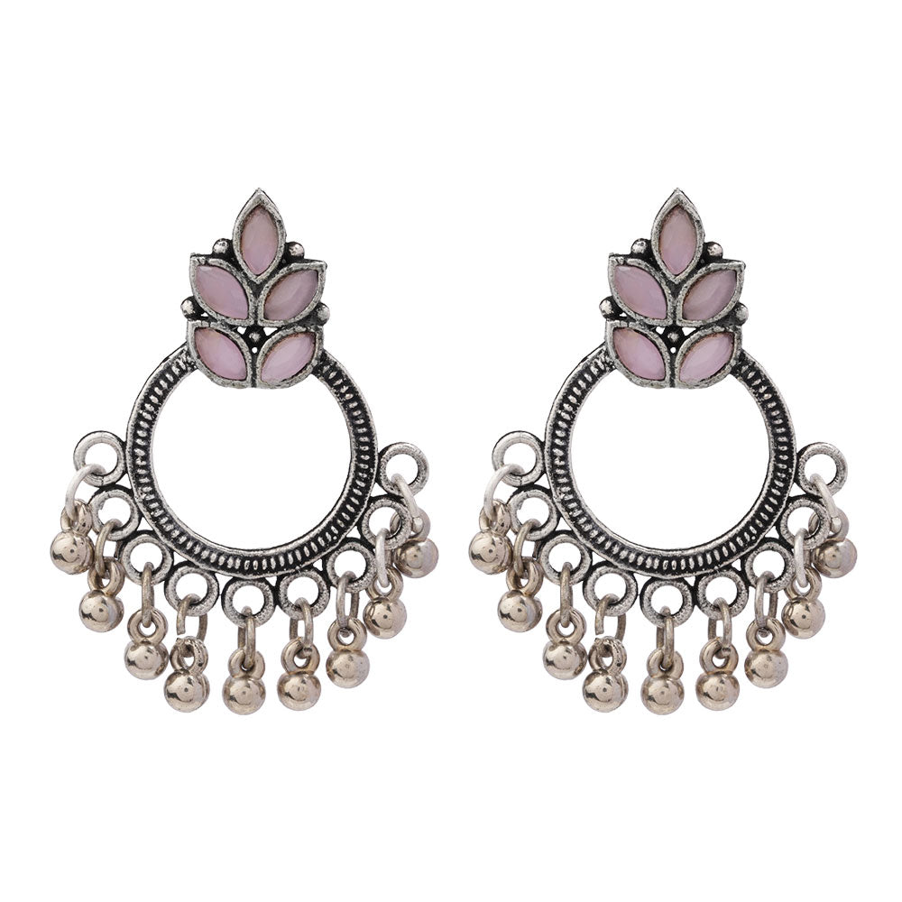 Royal Triple Bell Layered Jhumka Earring (Dark Maroon) Fine Shine stud earrings (Baby Pink) Combo set