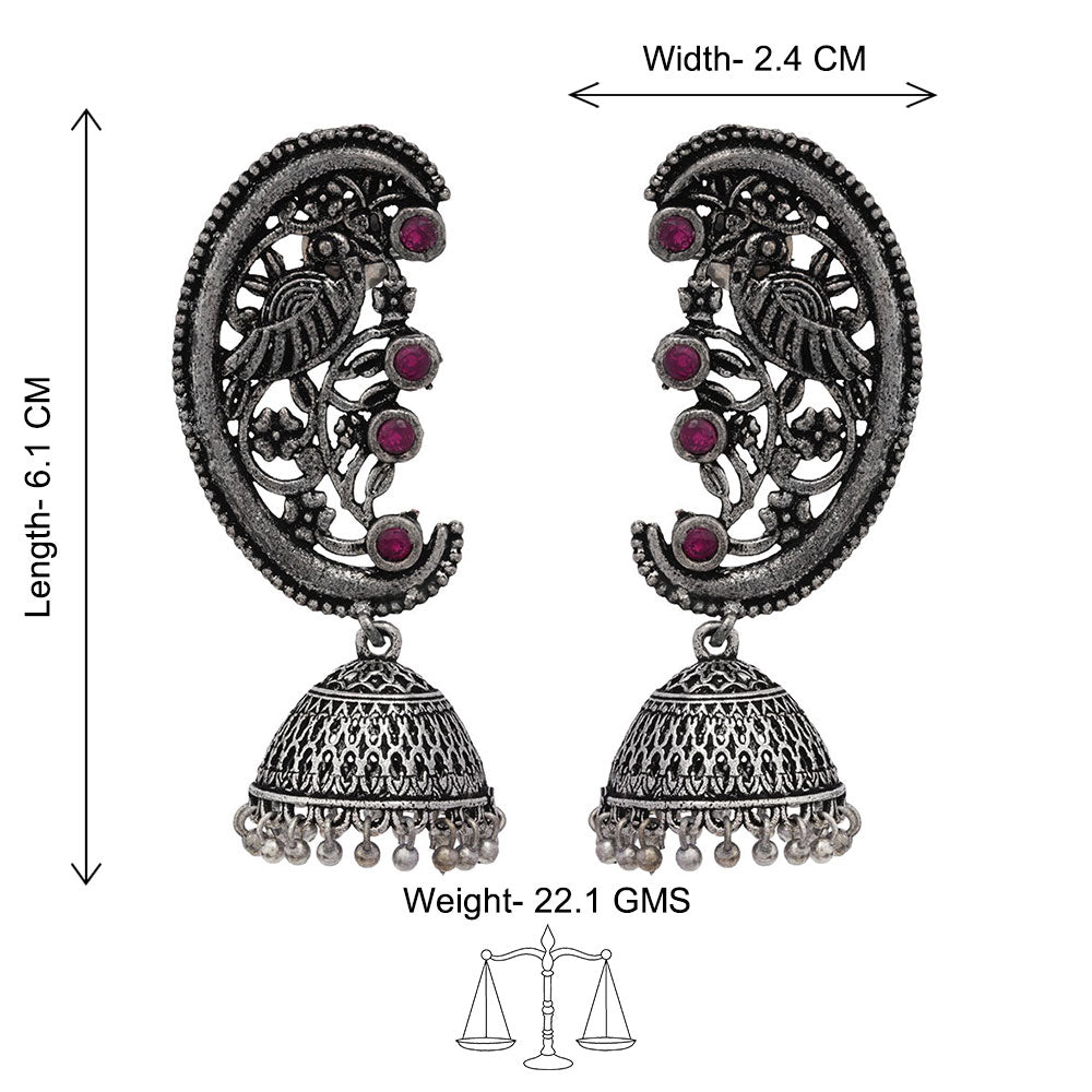 Moon-lit Mayur Jhumki earrings (Red)