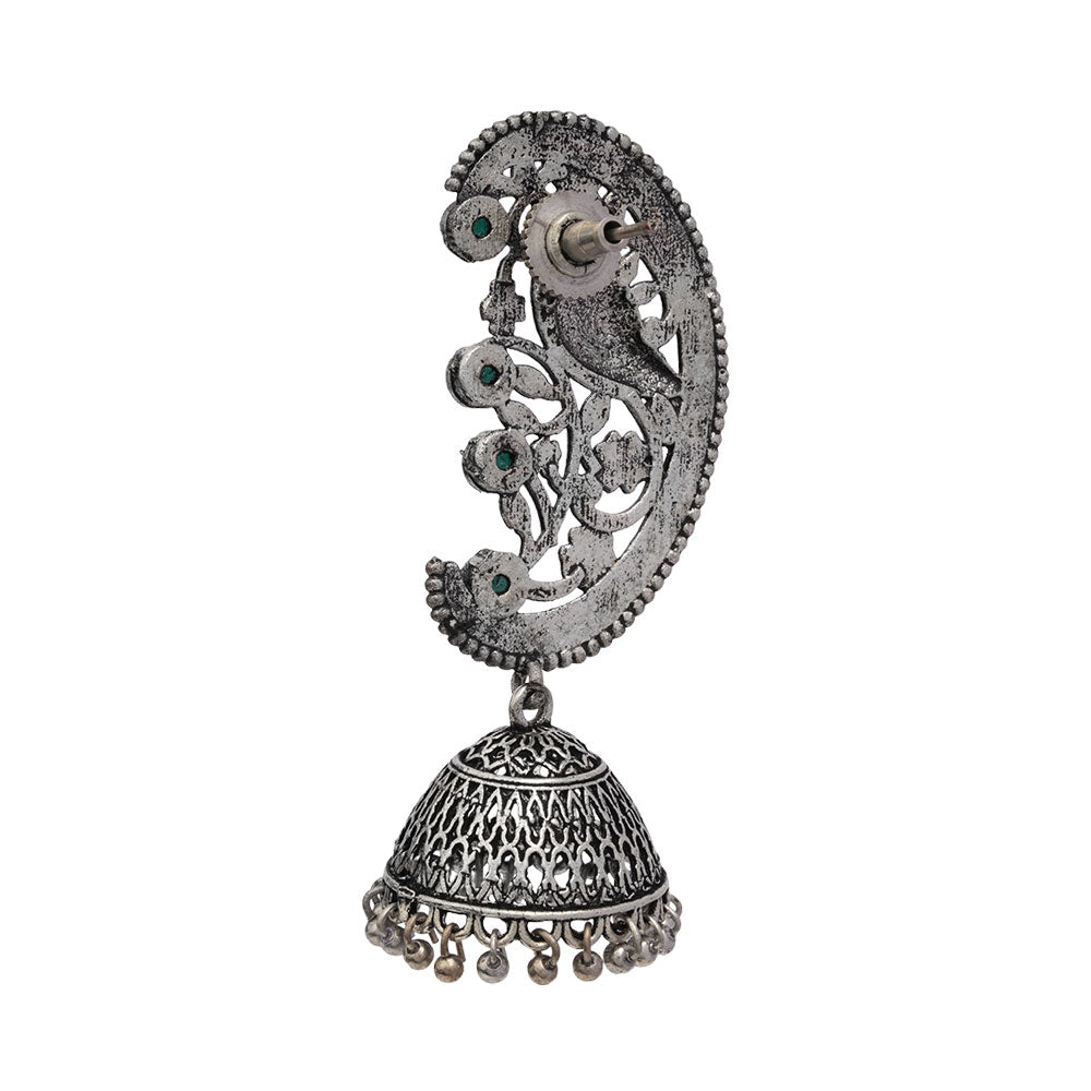 Moon-lit Mayur Jhumki earrings (Green)