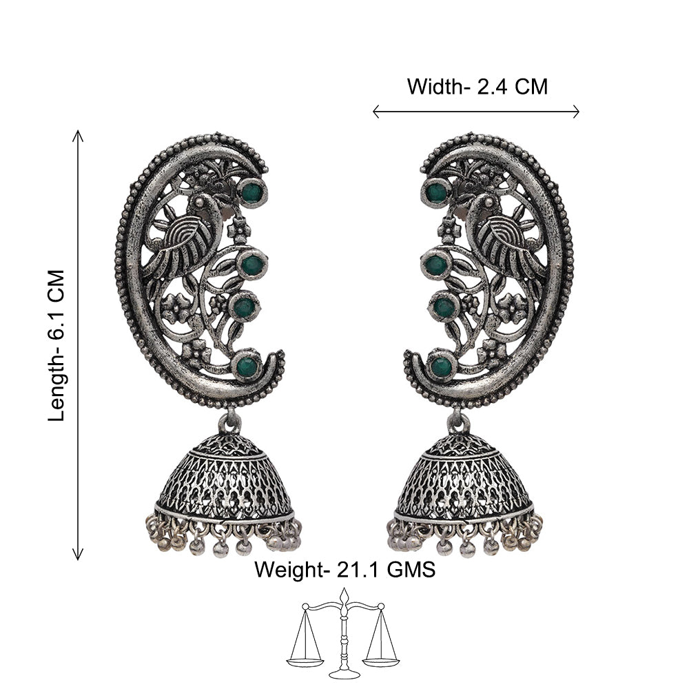 Moon-lit Mayur Jhumki earrings (Green)