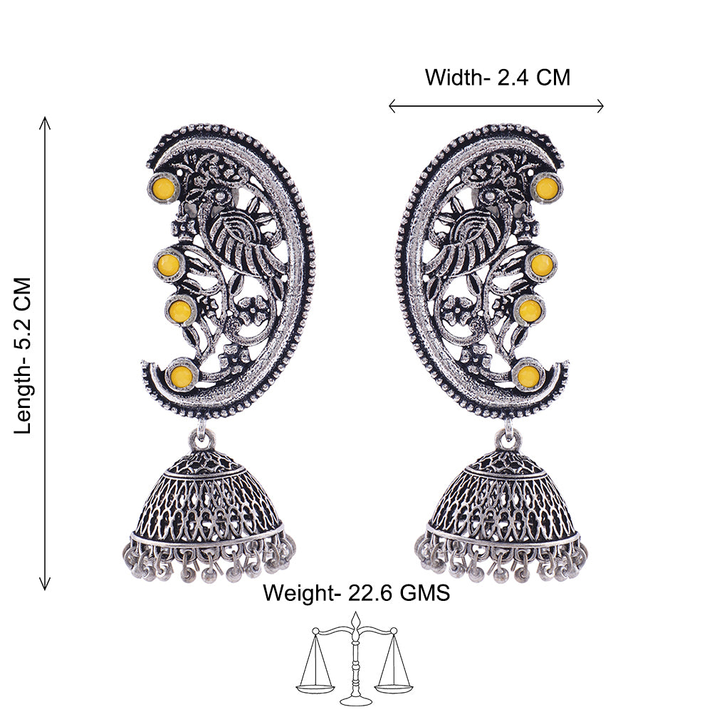 Moon-lit Mayur Jhumki earrings (Yellow)