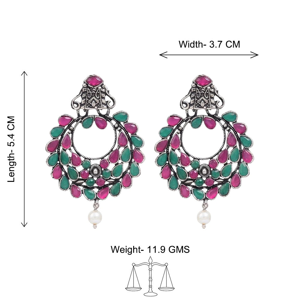 Peacock glow stone studded dangler & Diva Drops stud Combo set