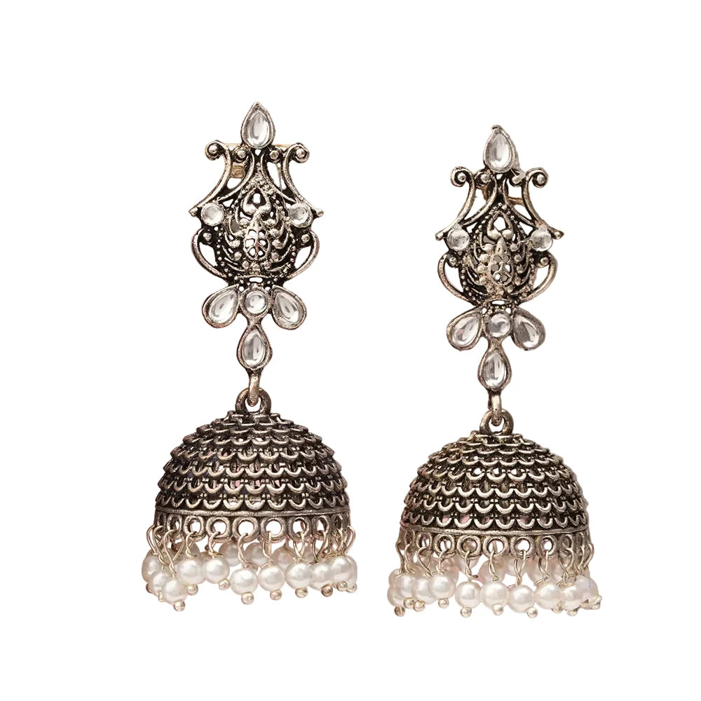 Peacock glow stone studded dangler earrings (White) Kalash Kamal earring (White) Combo set