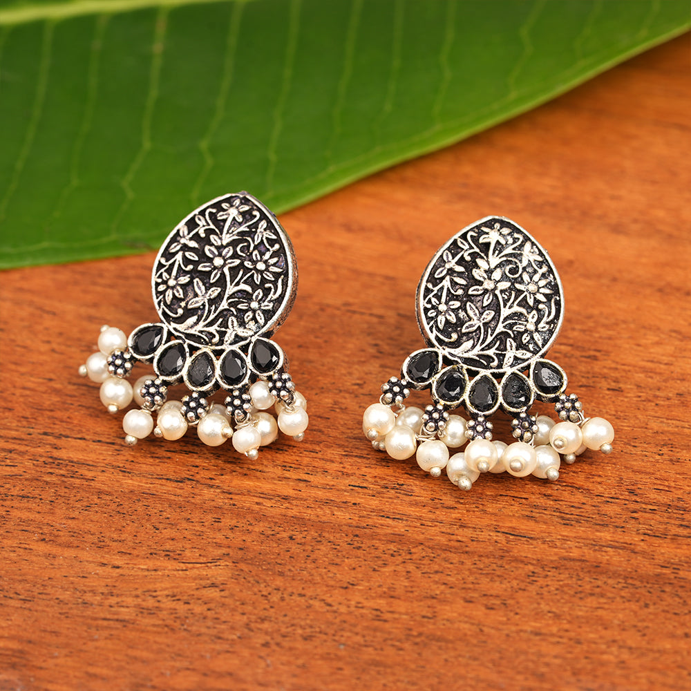 Zari carving drop stud earring (Black)