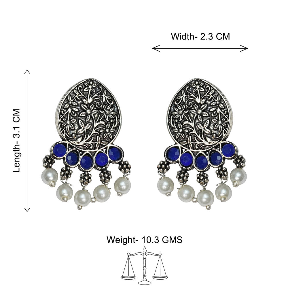 Zari carving drop stud earring (Blue)
