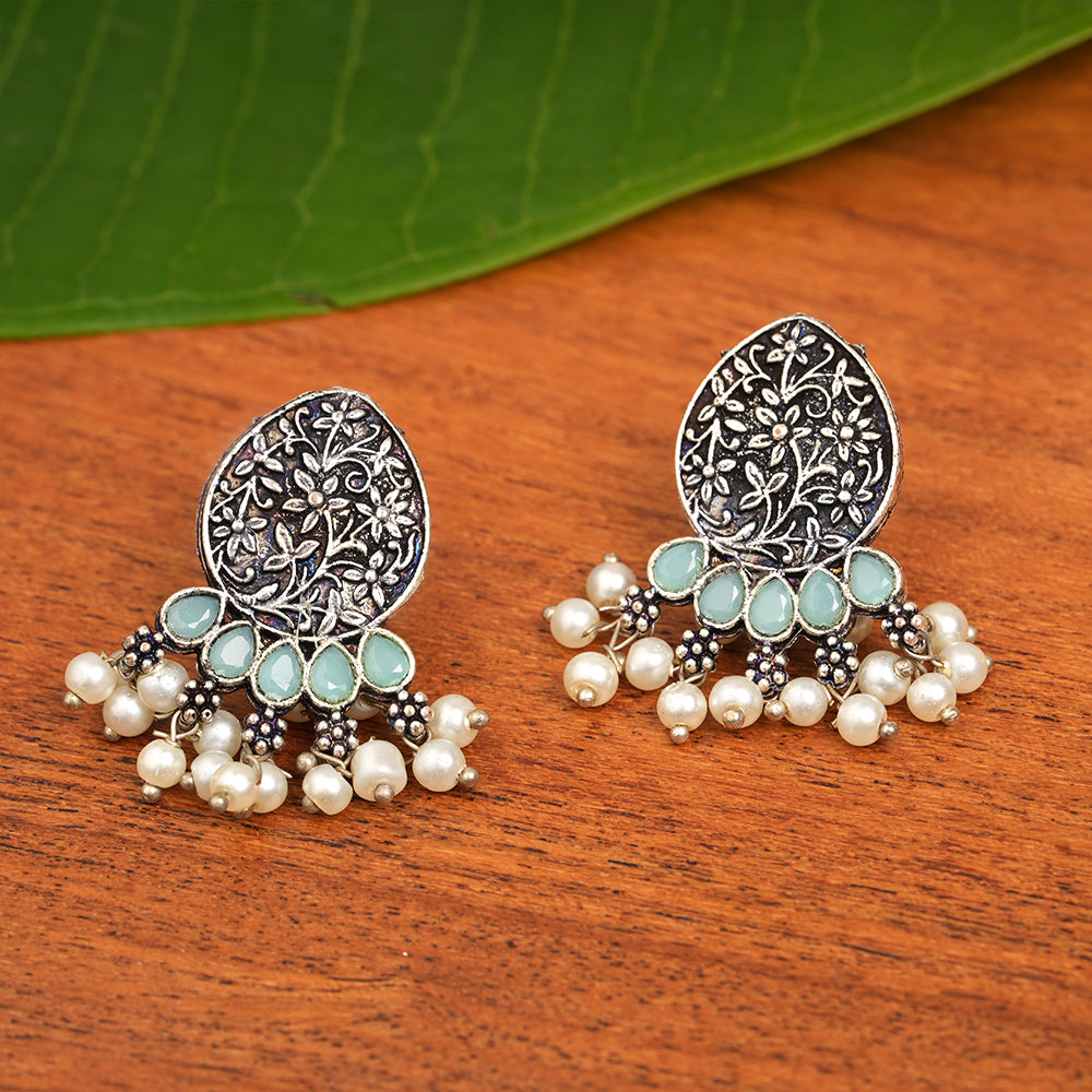 Zari carving drop stud earring (Mint)