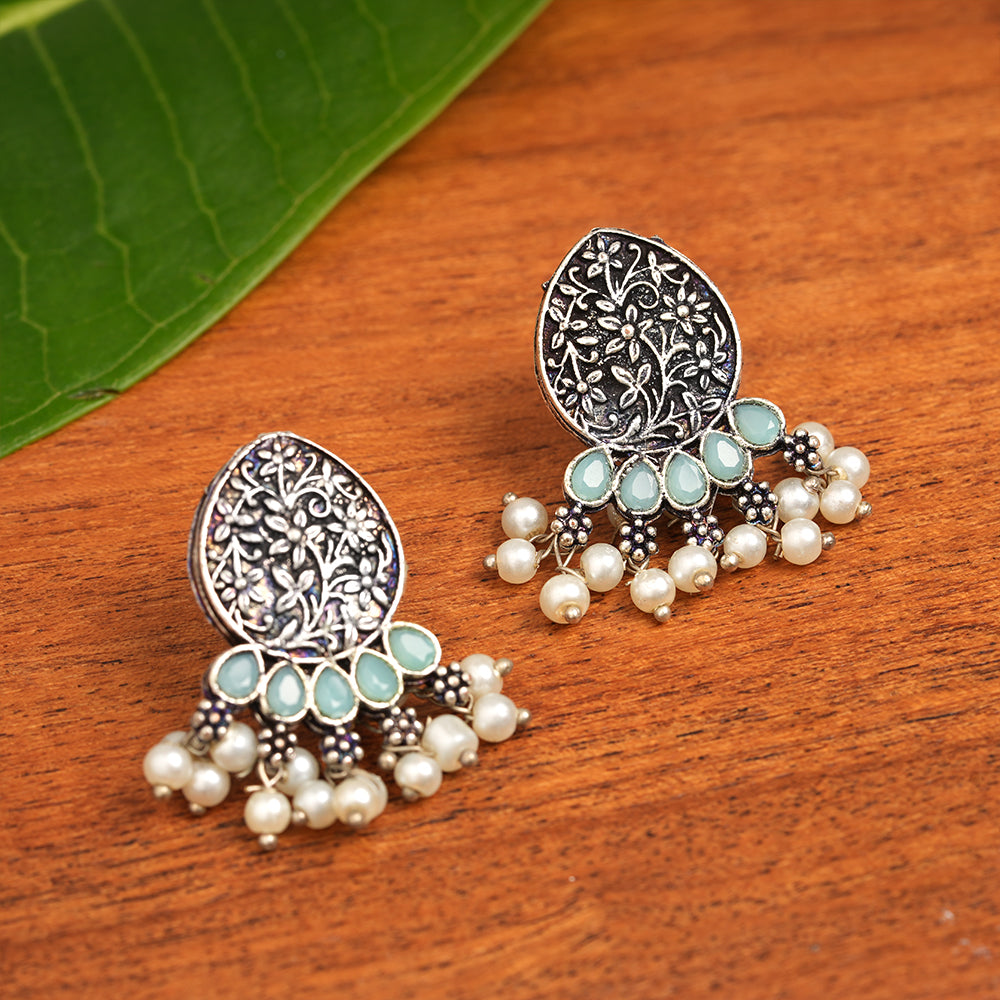Zari carving drop stud earring (Mint)