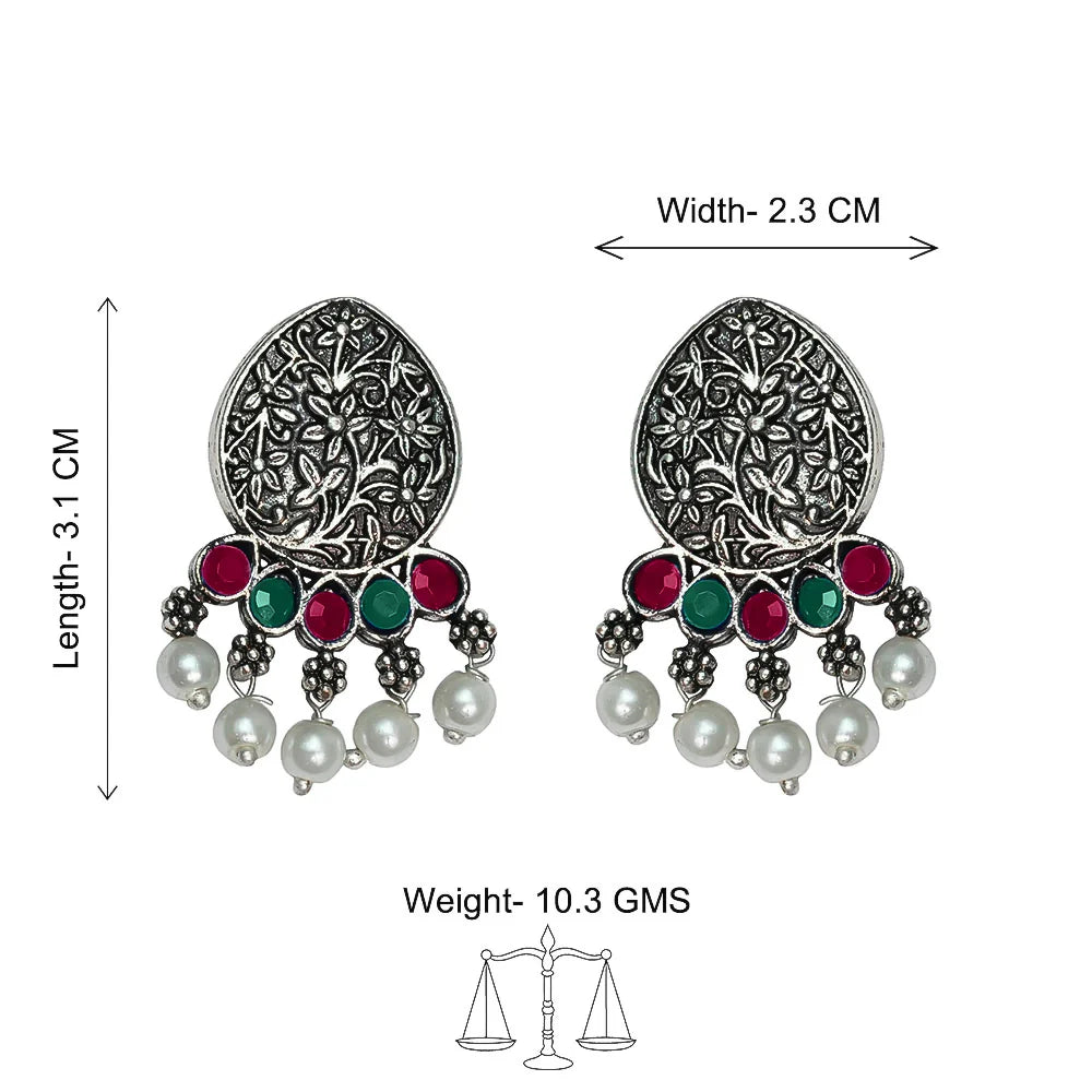 Peacock glow stone studded dangler & Zari carving drop stud earring Combo set