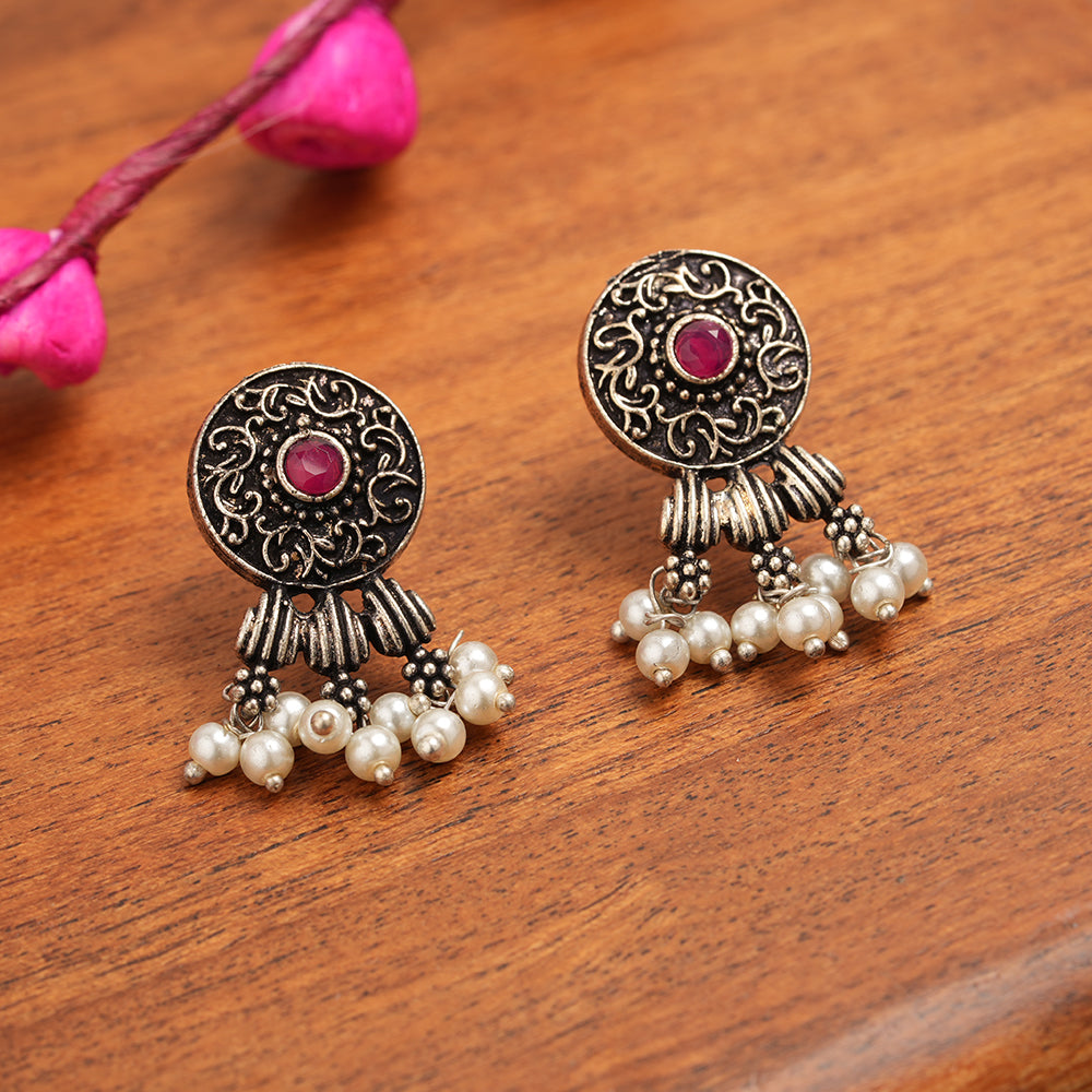 Button rays stud earring (Red)