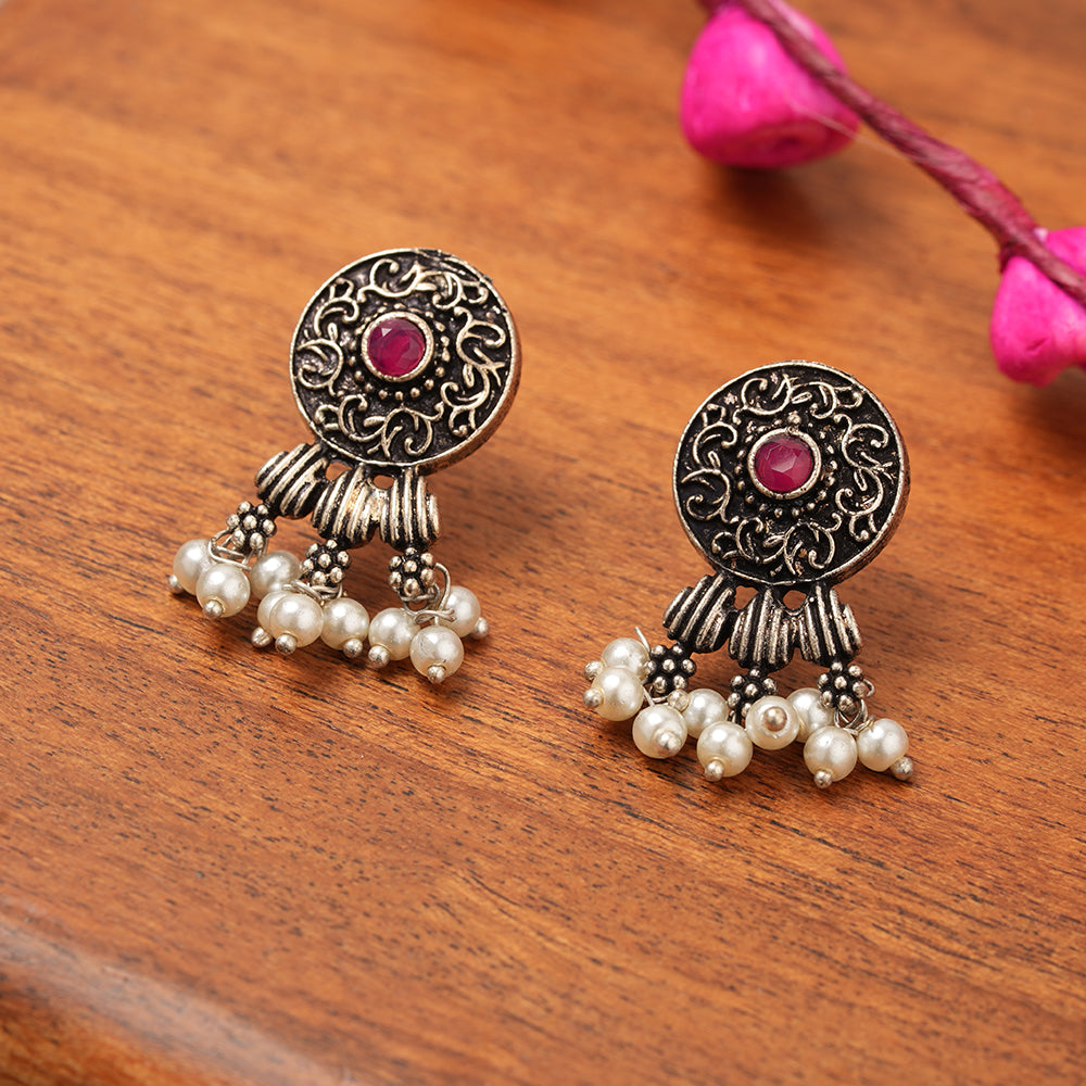 Button rays stud earring (Red)