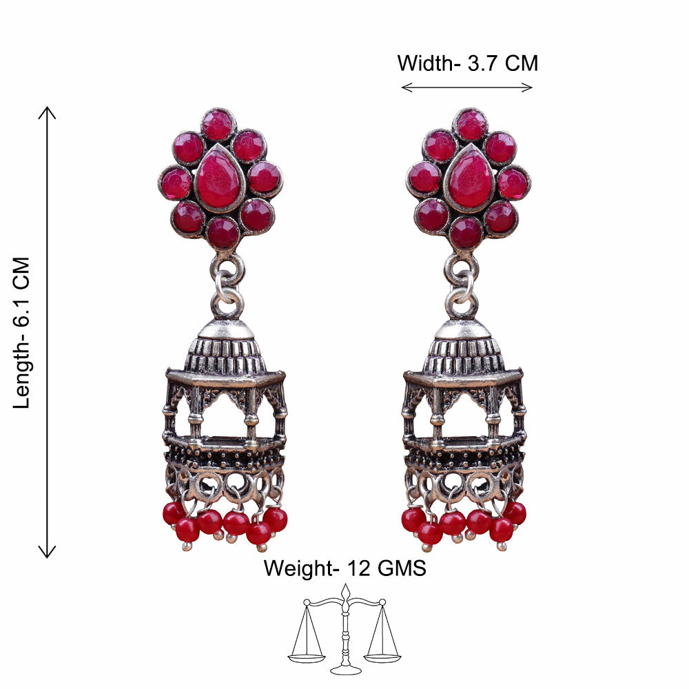 Floral Jharokha jhumki earrings (Red)