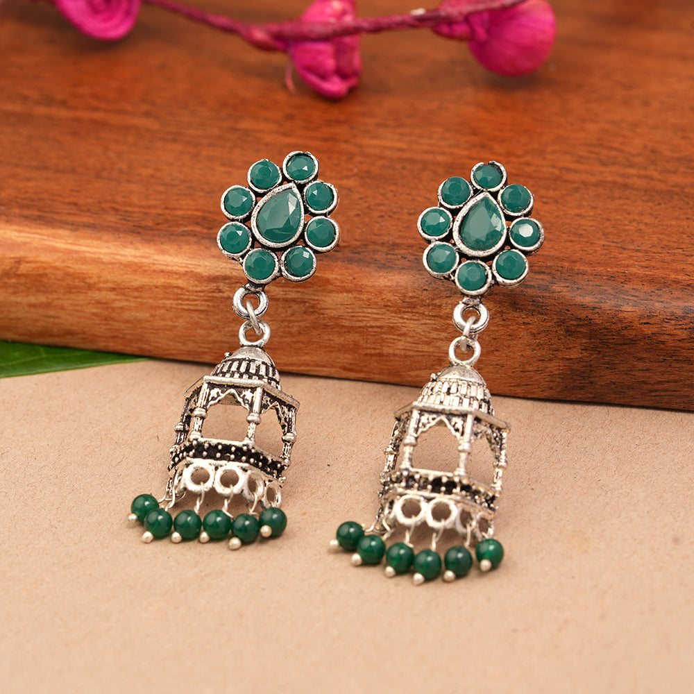 Floral Jharokha jhumki earrings (Green)