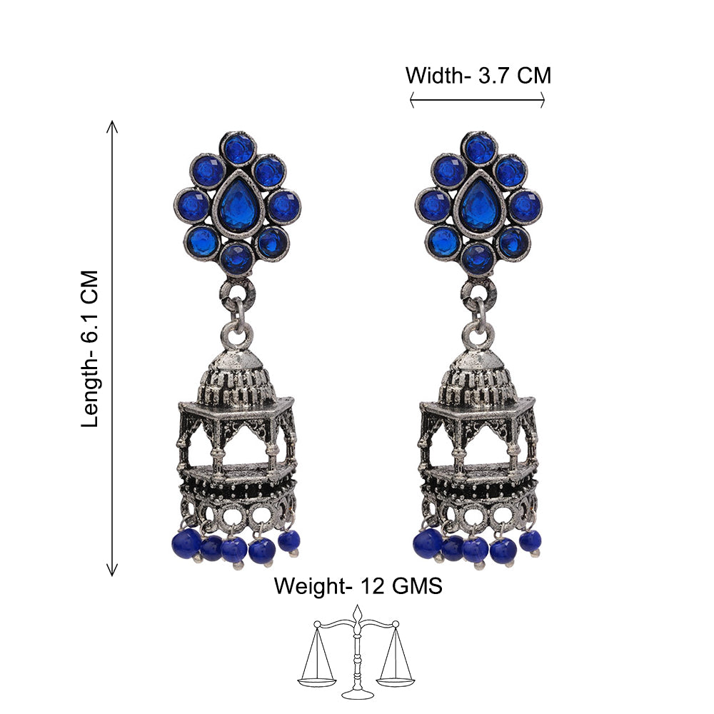 Floral Jharokha jhumki earrings (Blue)