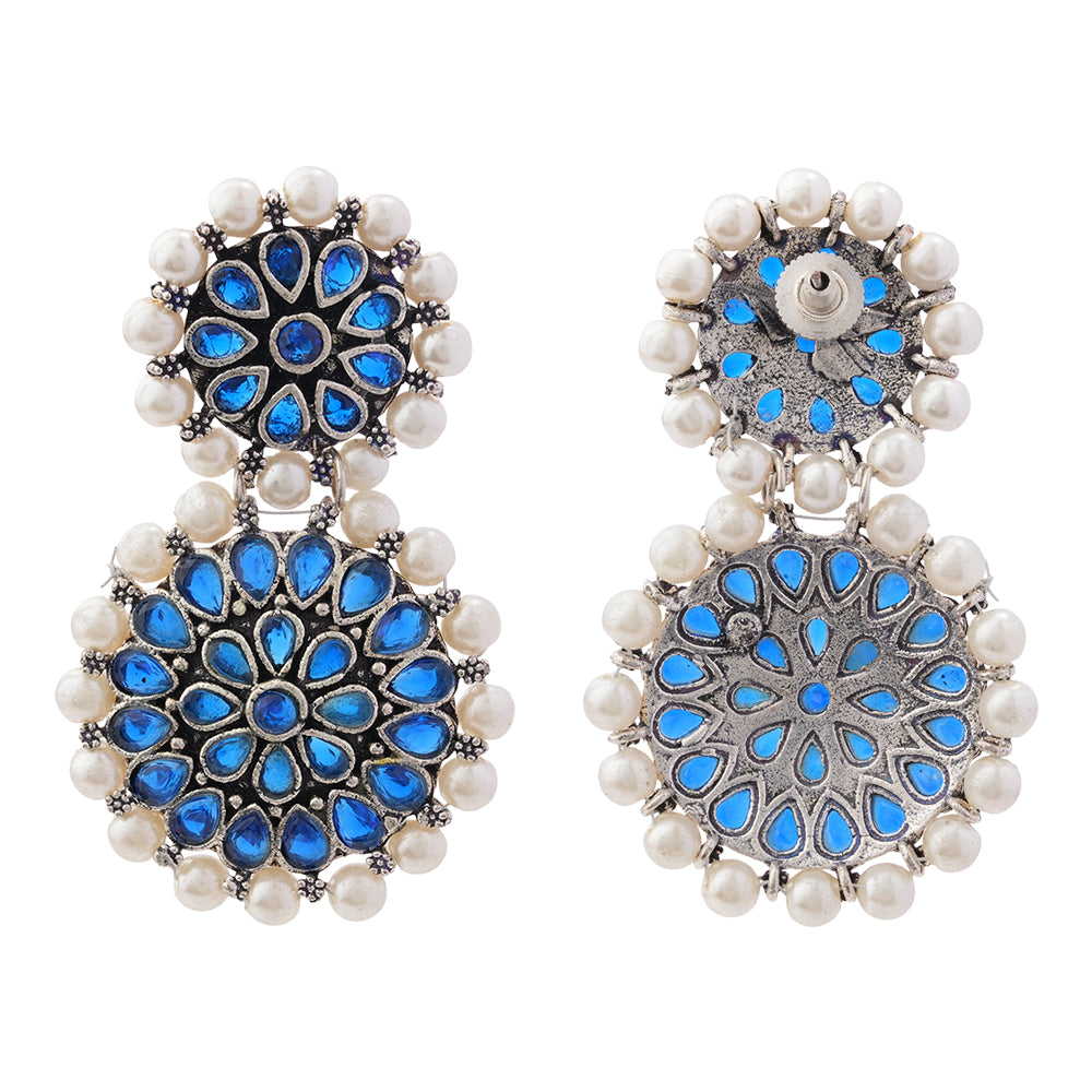 Double boho floral dangler earring (Blue)