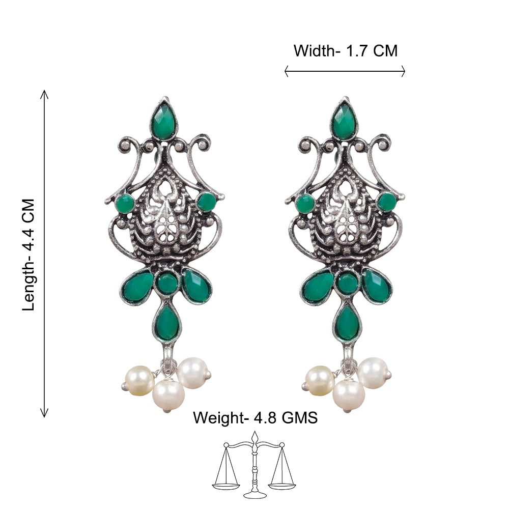 Flower motif hanging pearls dangler earring (Green)