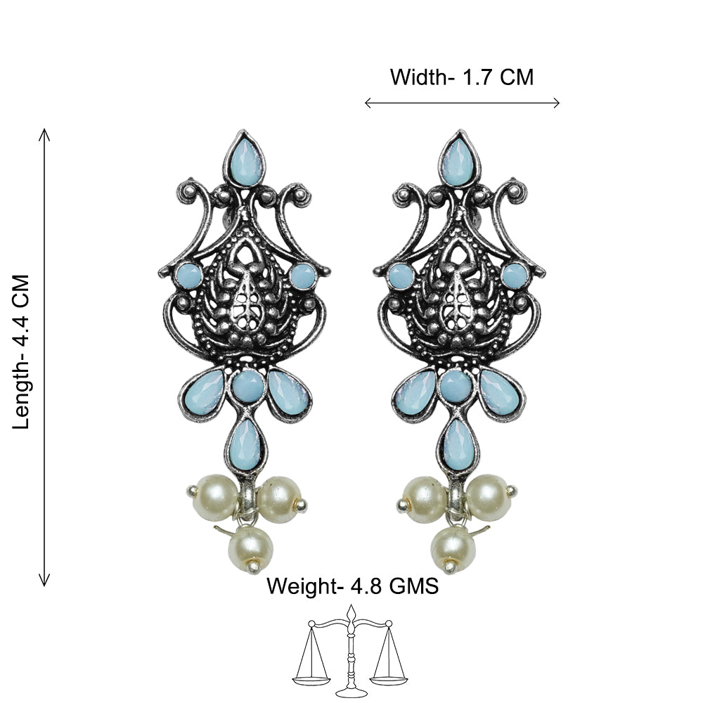 Flower motif hanging pearls dangler earring (Mint)