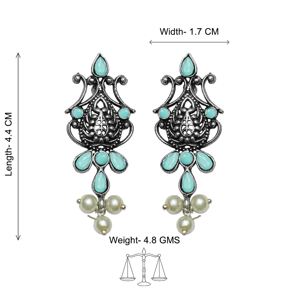 Flower motif hanging pearls dangler earring (Mint)