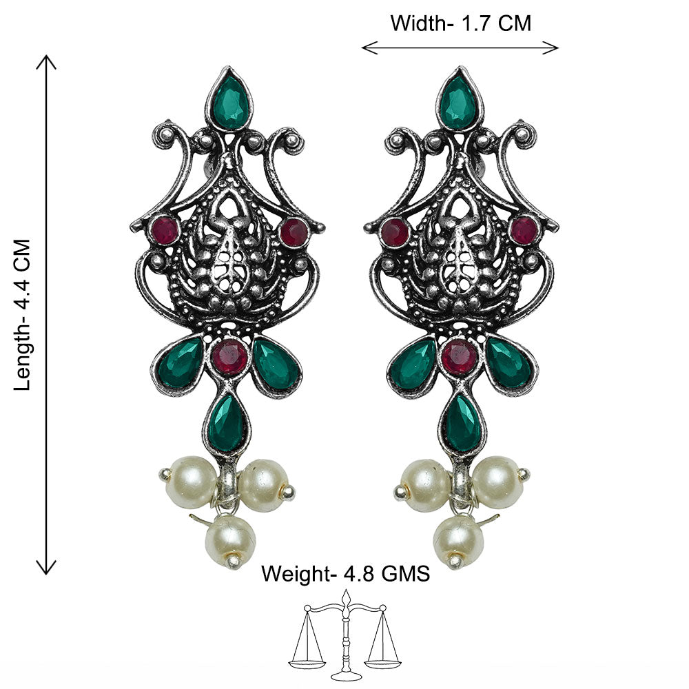 Flower motif hanging pearls dangler earring (Multicolored)