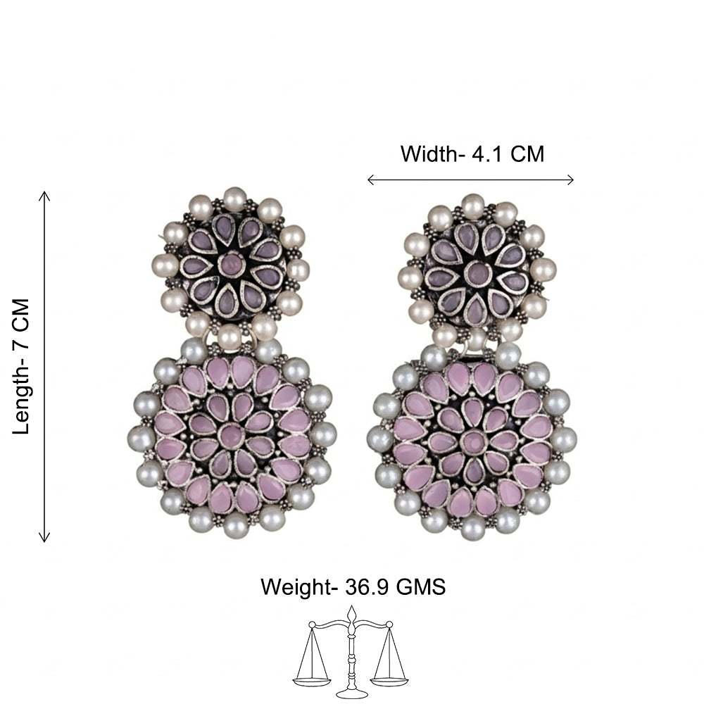 Double boho floral dangler earring (Baby Pink)