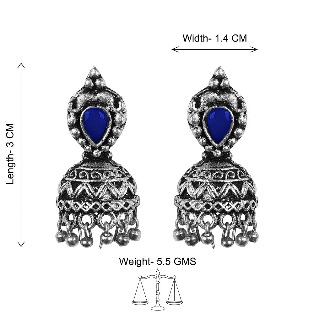 Jharokha stone studded jhumki earring (Blue)
