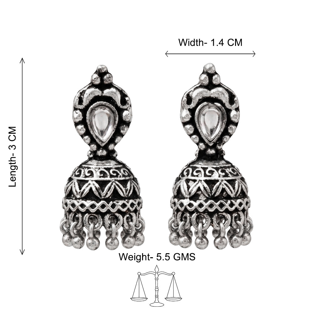 Jharokha stone studded jhumki earring (White)