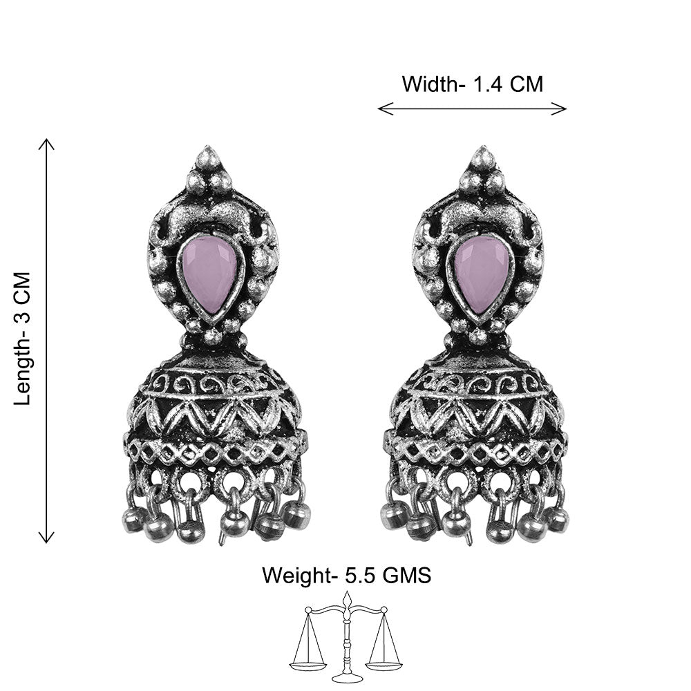 Jharokha stone studded jhumki earring (Baby Pink)