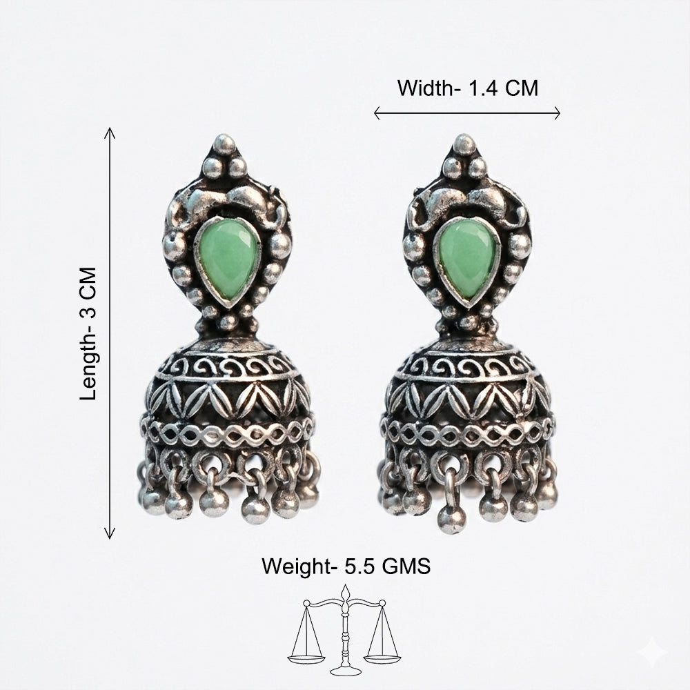 Jharokha stone studded jhumki earring (Pista)