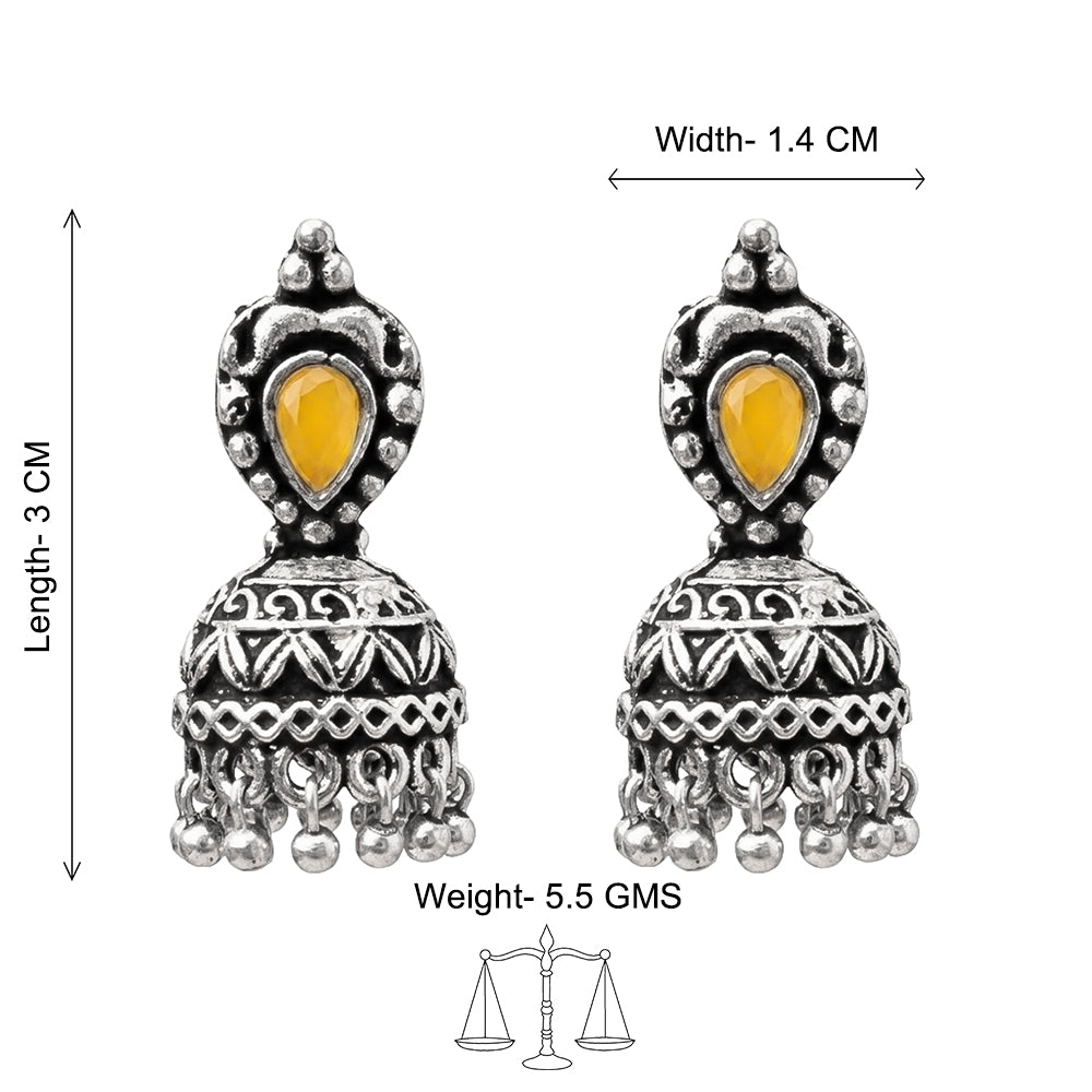 Jharokha stone studded jhumki earring (Yellow)