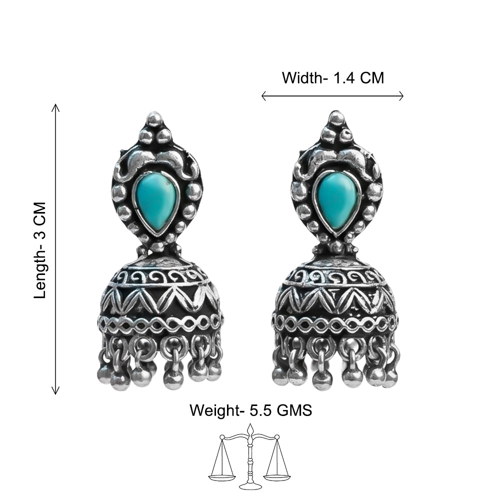 Jharokha stone studded jhumki earring (Sky Blue)